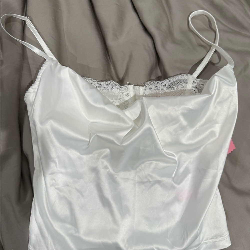 Sugar Thrillz White Satin Lace Trim Chemise